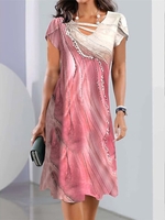 Women Casual Summer Gradient Pattern Loose Midi Short sleeve Regular Medium Elasticity No Dresses