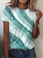 Women Casual Summer Gradient Pattern No Elasticity Loose Jersey Short Sleeve Regular Regular T-shirts