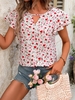 Women Casual Summer Heart/Cordate V neck No Elasticity Daily Short Sleeve H-Line Regular Shirts
