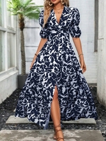 Women Casual Summer Leaf Natural No Elasticity Vacation Loose Maxi No Dresses