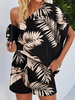 Women Casual Summer Leaf One Shoulder Natural Short Sleeve Top With Pants H-Line Regular Two-Piece Sets