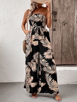 Women Casual Summer Leaf Polyester Natural Daily Sleeveless H-Line Regular Jumpsuits