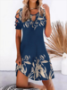Women Casual Summer Leaf Polyester Natural Loose Short Sleeve Regular Notched Dresses