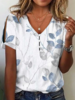 Women Casual Summer Leaf V neck Buttoned Loose Best Sell Short sleeve Regular Shirts