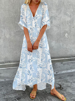 Women Casual Summer Leaf Viscose No Elasticity Loose Maxi H-Line Regular Dresses