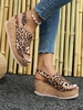 Women Casual Summer Leopard Daily Block Heel Peep Toe PU Wedge Sandals Rubber Slide Sandals