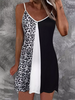 Women Casual Summer Leopard Micro-Elasticity Daily Loose Jersey Skirt Gallus Dresses