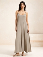 Women Casual Summer Plain Color Natural Daily Loose Gallus H-Line Regular Dresses