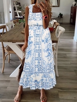 Women Casual Summer Plants Square neck Daily Sleeveless H-Line Regular No Dresses