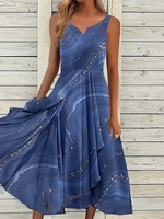 Women Casual Summer Random print Chiffon Natural Party Midi Tank A-Line Dresses