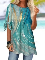 Women Casual Summer Random print Loose Half sleeve Crew Neck H-Line Regular CR Shirts