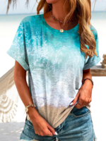 Women Casual Summer Seawater Vacation Jersey Crew Neck Mid-long Regular Medium Elasticity T-shirts