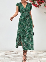 Women Casual Summer Small Floral Natural Daily Midi Short Sleeve A-Line Regular Dresses