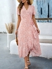 Women Casual Summer Small Floral V neck No Elasticity Vacation Loose Maxi H-Line Dresses
