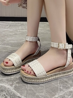 Women Casual Summer Snakeskin Block Heel Open-Top PU Pu Rubber Strappy Sandals Strappy Sandals