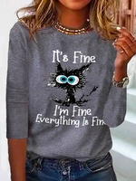 Women Casual Summer Text Letters Micro-Elasticity Daily Standard Long sleeve Crew Neck Regular T-shirt