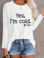 Women Casual Text Letters Autumn Daily Loose Jersey Long sleeve H-Line Regular Tunic T-shirt