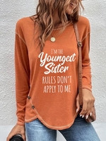 Women Casual Text Letters Spring Lightweight Daily Loose Jersey Mid-long Buckle T-shirt