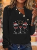 Women Casual Winter Christmas Loose Standard Asymmetrical Long sleeve H-Line Regular T-shirt