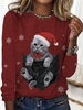Women Casual Winter Christmas Natural Loose Best Sell Crew Neck Regular H-Line T-shirt