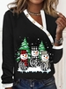 Women Casual Winter Christmas Snowman Micro-Elasticity Loose Jersey Asymmetrical Regular Buckle T-shirt