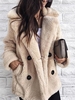 Women Casual Winter Faux fur Pockets Mid-weight Casual Long sleeve Shawl Collar Teddy Jacket