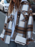 Women Casual Winter Plaid Heavyweight Loose Standard Woolen Shirt H-Line Jacket