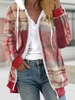 Women Casual Winter Plaid Hoodie Micro-Elasticity Loose Regular H-Line Regular Teddy Jacket