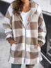 Women Casual Winter Plaid Hoodie Natural No Elasticity Loose H-Line Fleece Teddy Jackets