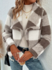 Women Casual Winter Plaid Natural No Elasticity Daily Shawl Collar Fluff/Granular fleece fabric H-Line Teddy Jacket