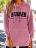 Women Casual Winter Text Letters Embroidery Hoodie Micro-Elasticity Loose Long Sleeve H-Line Hoodies