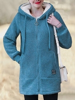 Women Casual Winter Text Letters Hoodie Natural Warmth Mid-long H-Line Fleece Teddy Jackets
