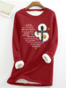 Women Casual Winter Text Letters Micro-Elasticity Daily Crew Neck Regular H-Line Fleece Sweatshirts