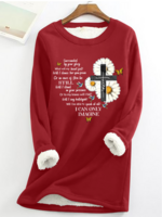 Women Casual Winter Text Letters Micro-Elasticity Daily Crew Neck Regular H-Line Fleece Sweatshirts