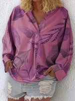 Women Causal Plus Size Floral Printed Long Sleeve V Neck Shirts