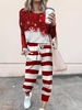 Women Christmas Casual Autumn Natural Loose 1 * Set Long sleeve Crew Neck Top With Pants Two Piece Sets