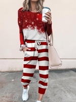 Women Christmas Casual Autumn Natural Loose 1 * Set Long sleeve Crew Neck Top With Pants Two Piece Sets