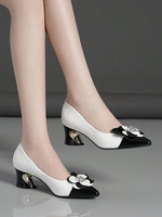 Women Color Block All Season Elegant Applique Party Block Heel PU Pu Shallow Shoes Flats