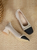 Women Color Block All Season Elegant Height Increasing Pearl Block Heel Fabric Rubber Slip On Flats