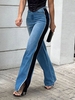 Women Color Block All Season Urban No Elasticity Daily Mid Waist Straight pants H-Line Regular Jeans