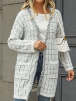 Women Color Block Spring/Fall Urban V neck Micro-Elasticity Long sleeve Mid-long H-Line Regular Cardigans