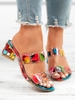 Women Color Block Summer Party Party PU Block Heel Open-Top Rubber PVC Slide Sandals