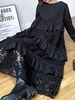 Women Color Block Summer Vacation Natural Loose Lace Half Sleeve Crew Neck H-Line Dresses