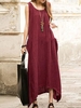 Women Crew Neck A-Line Sleeveless Solid Casual Linen Maxi Dresses