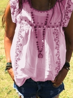 Women Crew Neck Short Sleeve Boho Tops