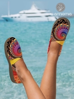 Women Ethnic All Season Vacation Printing Flat Heel Round Toe Canvas Rubber Deep Mouth Shoes Deep Mouth Single Shoes