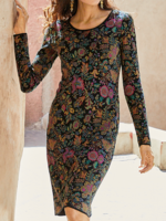 Women Ethnic Ethnic Spring/Fall Natural Vacation Loose Midi Yarn/Wool yarn H-Line Dresses