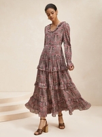 Women Ethnic Ethnic Spring/Fall V neck Natural Loose Maxi Long Sleeve No Dresses