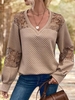Women Ethnic Plain Spring/Fall V neck Daily Loose Long Sleeve Cotton-Blend Regular Sweatshirts