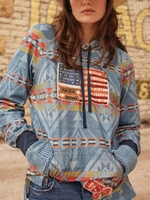 Women Ethnic Spring/Fall Ethnic Hoodie Micro-Elasticity Standard Long Sleeve H-Line Regular Hoodies